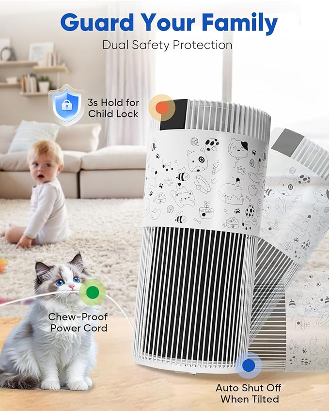 Air Purifier for Home Large Room 1800 Ft² with Washable Filters, HEPA Filter Pet Air Purifier for Bedroom with PM2.5 Sensor, 20dB Sleep Mode, 360° Purification, 12H Timer for Remove Dust, Odor, Smoke