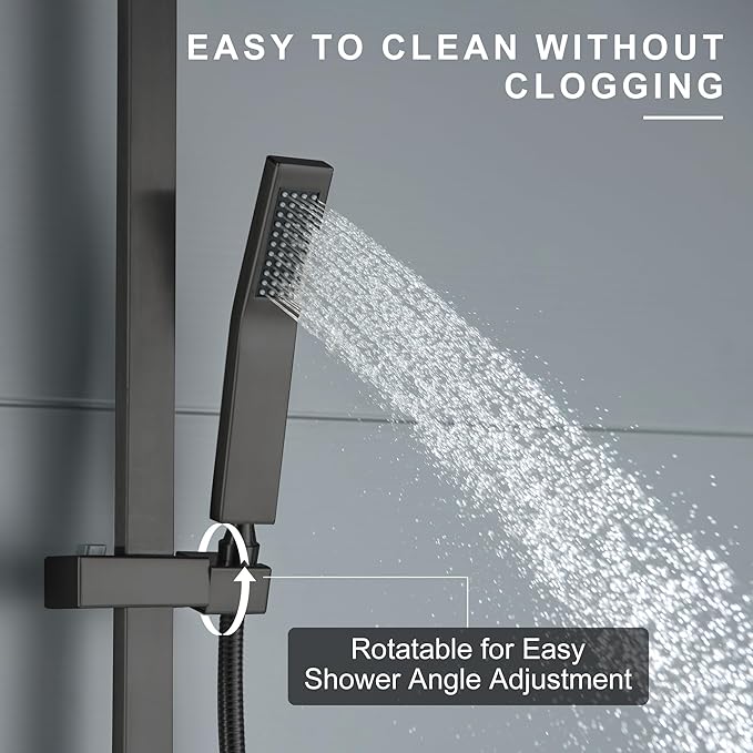 Matte Black Hand Shower with Slide Bar High Pressure Square Shower Head with Handheld Spray 29" Shower Slide Bar Adjustable Height