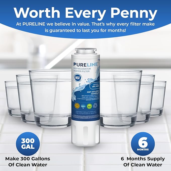 Pureline EDR4RXD1 Replacement for Everydrop Filter 4, UKF8001, UKF8001AXX-750, UKF8001AXX-200, Maytag UKF8001, Whirlpool EDR4RXD1, 4396395, Kenmore 9084, 9006, Puriclean II, (2 Pack)