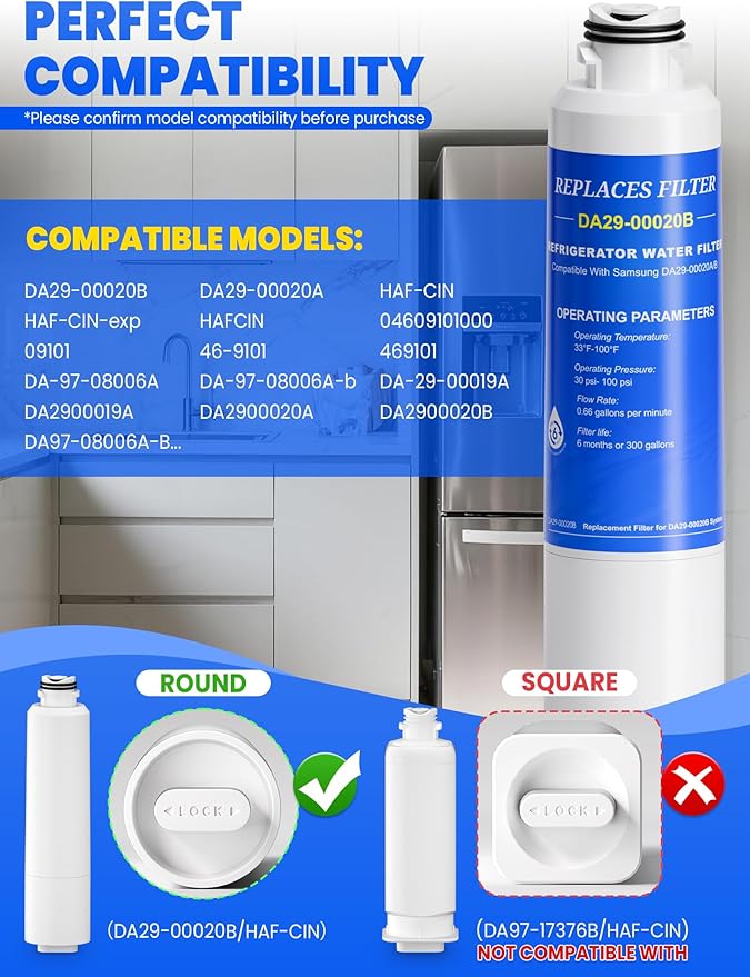 DA29-00020B Filter Compatible with Samsung Water Filter DA29-00020B, DA29-00020A, DA-97-08006A-B, HAF-CIN/EXP, HAF-CIN, HAF-CIN- exp, HAFCIN, 04609101000, 09101, 46-9101, 469101, 4 Pack, By CHOPLO