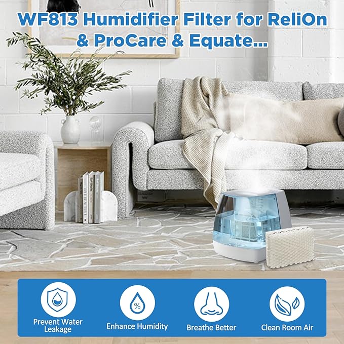 Freeboy Wf813 Eqwf813 Humidifier Filters Replacement for Equate Eqwf813 Eq-2119-Ul; Relion Rcm832 Rcm-832n; Procare Pcwf813; Protec Wf813 Humidifier Replacement Filter(4 Pack)