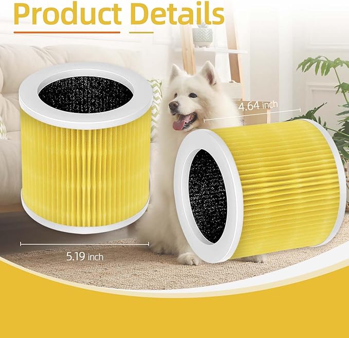2 Pack Yellow A1 Replacement Filter Compatible with VEWIOR Air Pu-rifier HQKJ-80,HQSC-50,KOIOS HQKJ-50 Air Purifier,AMEIFU AP01W, True HEPA Air Cleaner Filter for A1 Air Pu-rifier for Pet Dander