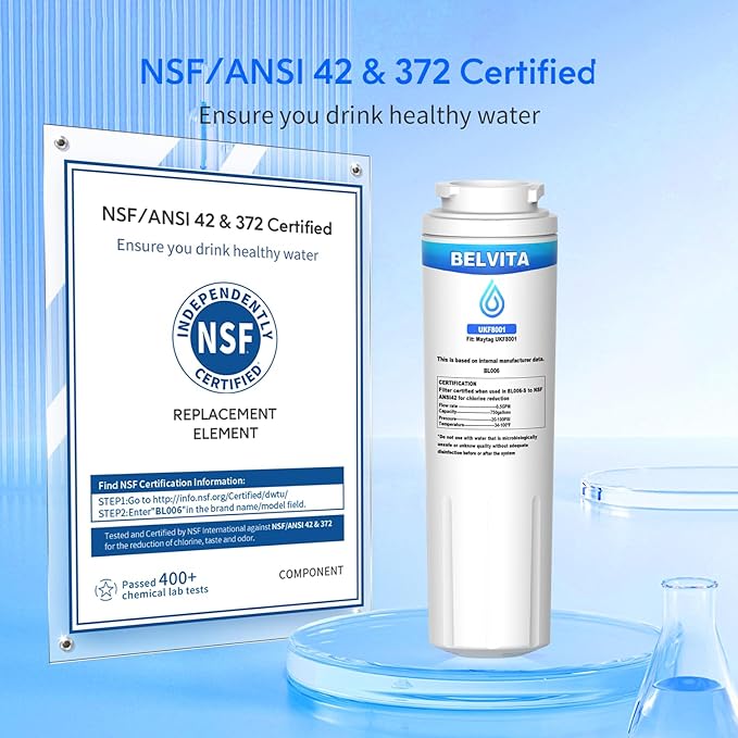 BELVITA Compatible with Whirlpool 4396395,EDR4RXD1B,Maytag UKF8001,EveryDrop Refrigerator Water Filter 4,UKF8001P,PUR UKF800, Puriclean II, 8171032,469992,UKF8001AXX-200,UKF8001AXX-750, 3 Pack