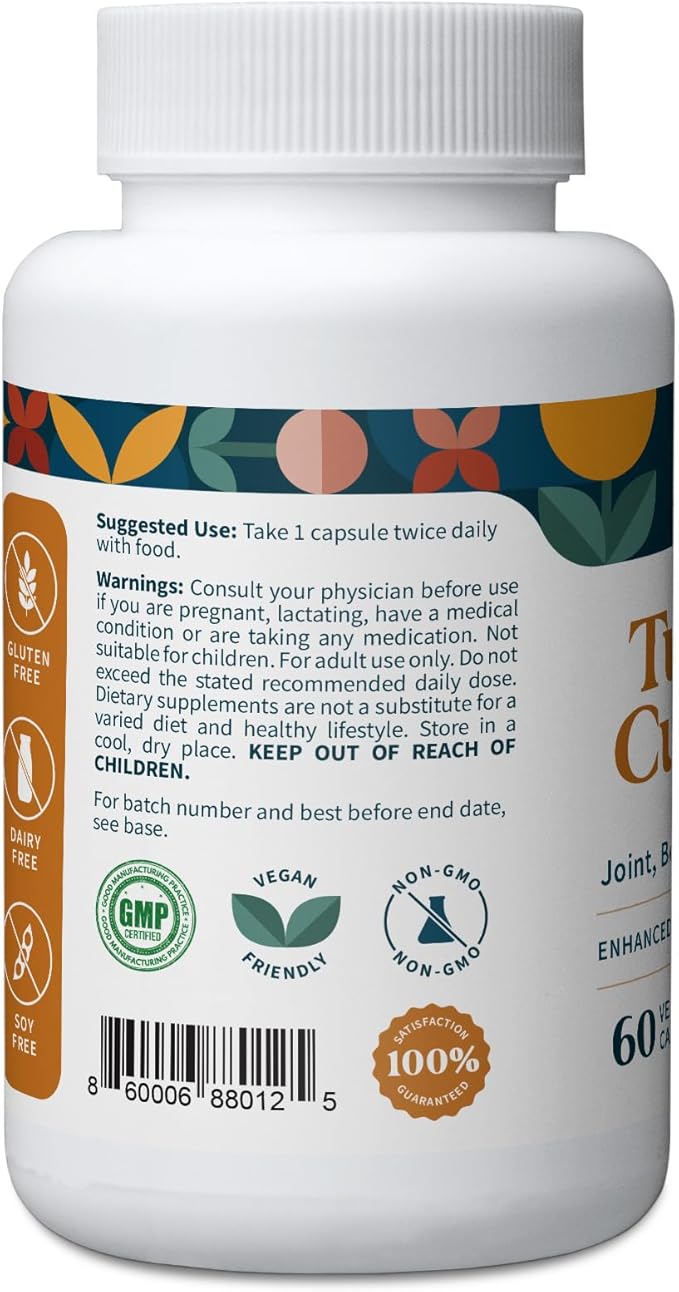 Pattern Wellness Turmeric Curcumin – 1300mg – 95% Curcuminoids with BioPerine® Black Pepper – Joint, Cognitive & Immune Support – Non-GMO, Gluten Free – 120 Capsules