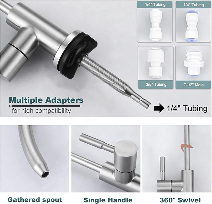 Kitchen Faucet and Water Filter Faucet Combo, WOWOW Stainless Steel Kitchen Sink Faucet with Drinking Water Faucet for Reverse Osmosis or Water Filtration System, Brushed Nickel