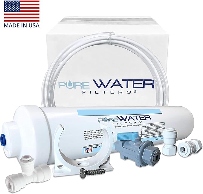 Inline Water Filter Kit for Ice Makers with 1/4" Tubing and a T-Connector