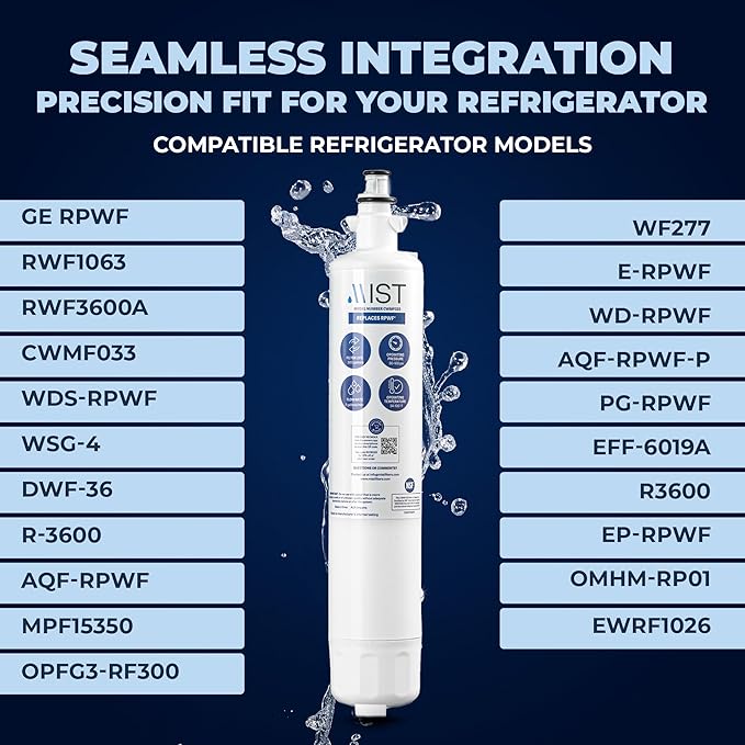 Mist RPWF Water Filter Replacement for GE RPWF (Not RPWFE), Refrigerator Water Filter compatible with RWF1063, RWF3600A, WSG-4, DWF-36, R-3600, MPF15350, OPFG3-RF300, BCF77, GE (3 Pack)