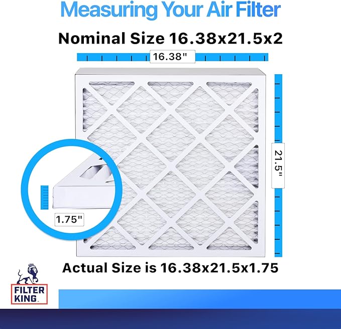 Filter King 16.38x21.5x2 Air Filter | 6-PACK | MERV 8 HVAC Pleated A/C Furnace Filters | MADE IN USA | Actual Size: 16.38 x 21.5 x 1.75"