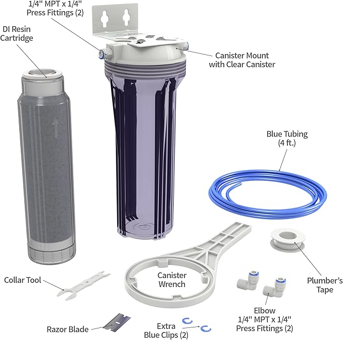 Aquatic Life Color Changing Deionization DI Resin for Hydroponic Reverse Osmosis Water Filter System RO Filtration Unit, Single Canister