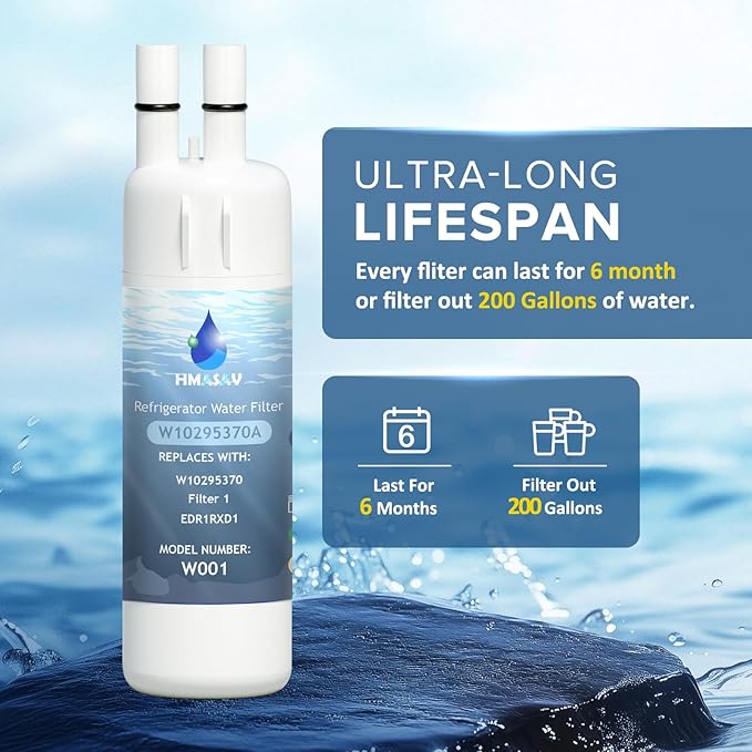 W10295370A Water Filter Replacement, Compatible with Everydrop Filter 1, Whirlpool EDR1RXD1, EDR1RXD1B, W10295370, WHR1RXD1, KAD1RXD1, P4RFKB2, P8RFWB2L, 46-9930, 46-9081 2PACK