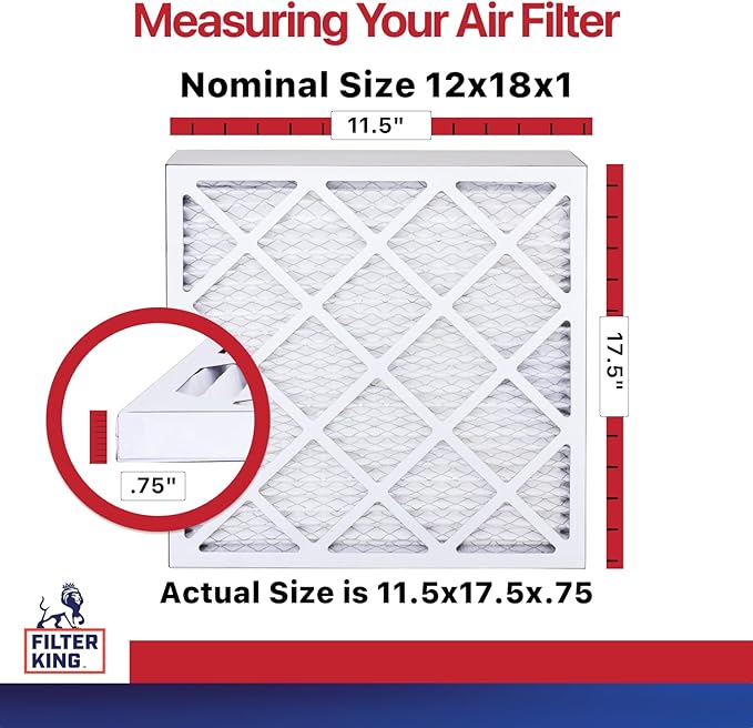 Filter King 12x18x1 Air Filter | 6-PACK | MERV 11 HVAC Pleated A/C Furnace Filters | MADE IN USA | Actual Size: 11.5 x 17.5 x .75"