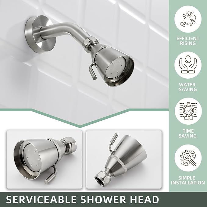 APLusee Shower Head Brushed Nickel Replacement, Solid Brass Shower Wand for Bathroom