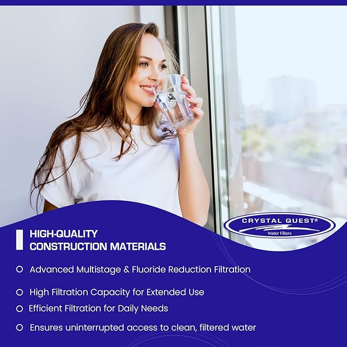 Crystal Quest Smart + Calcium GAC Fluoride Reduction Water Filter Cartridge - 1 Micron - Coconut Shell GAC - Eagle Redox Alloy - Reduces Fluoride & Contaminants - 4-5/8" x 20"