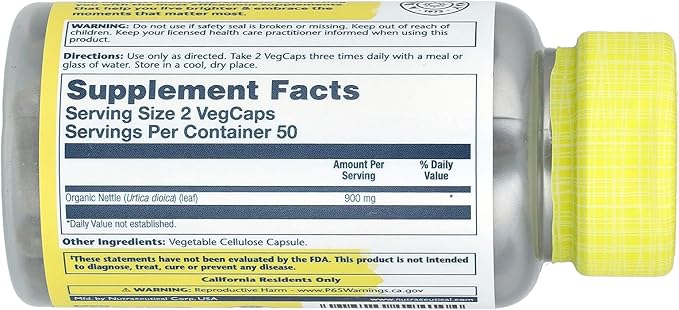 SOLARAY Nettle, 100 VegCaps (450 mg per Capsule)