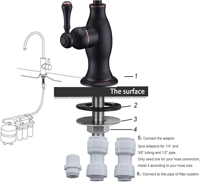 Delle Rosa Drinking Water Faucet, Solid Brass Kitchen Water Filter Faucet, Commercial Water Filtration Faucet for Under Sink Water Filter System Oil Rubbed Bronze