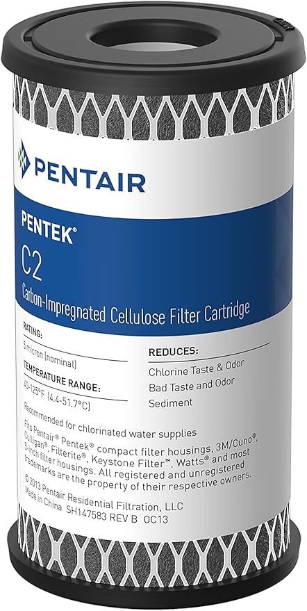 Pentair Pentek C2 Carbon Water Filter, 5-Inch, Under Sink Dual Purpose Powdered Activated Carbon-Impregnated Cellulose Replacement Cartridge, 5" x 2.5", 5 Micron