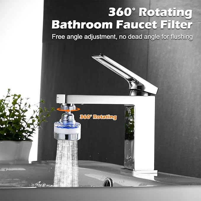 2 Pack Sink Water Filter Faucet, Universal 360 ° Rotating Kitchen Faucet Water Purifier, Bathroom Faucet Filter Removes Chlorine Fluoride Hard Water for Home Kitchen & Bathroom