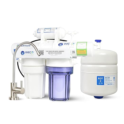 WECO TINY-50 Reverse Osmosis Water Filter System - Compact 4-Stage RO Filtration with TFC Membrane and Lead-Free Faucet - Includes Water Tank