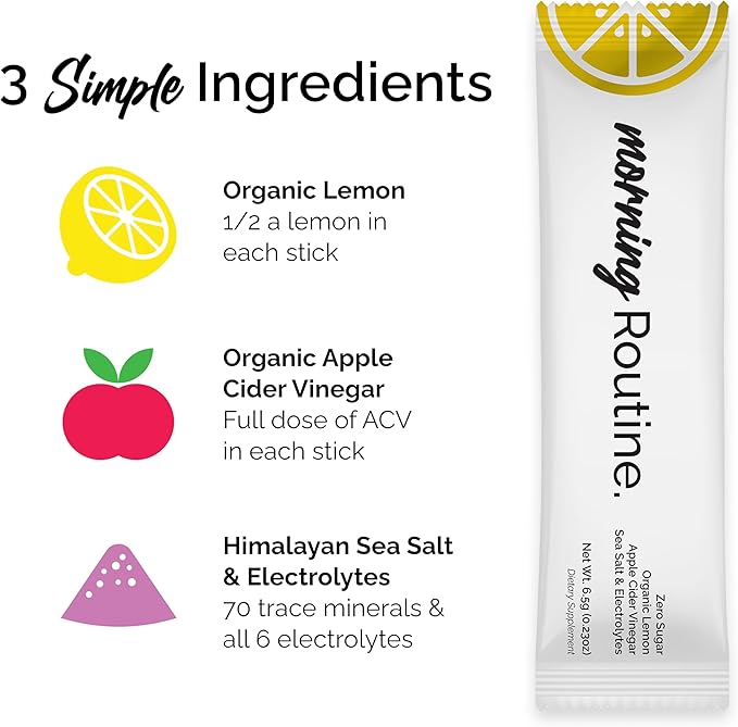 ROUTINE Morning Daily Hydration | Electrolyte Powder Packets with Apple Cider Vinegar, Lemon, and Sea Salt | Keto & Paleo-Friendly Electrolyte Drink Mix (30 Pack)