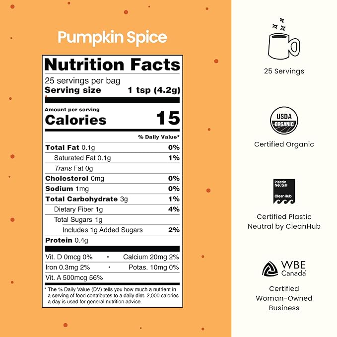 Blume Pumpkin Spice Latte - Superfoods Powdered Latte - Syrup free, Organic & Vegan Latte - 30 Servings (125g)