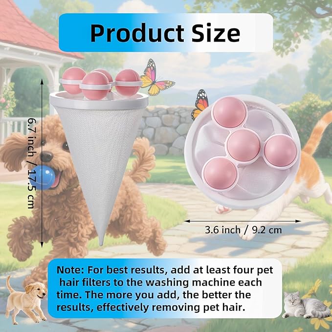 Pet Hair Remover for Laundry, 2025 Upgraded Pet Hair Remover for Laundry Hair Filter Bag Lint Catcher for Washing Machine Cat and Dog Hair Washing Machine Catcher 6 Pcs (Pink)
