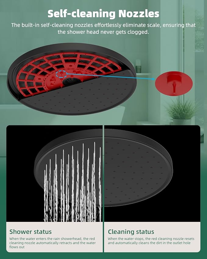 10'' Self-cleaning Rain Shower Head, High Pressure Handheld Shower Head, Showerhead Combo with 12'' Adjustable Curved Shower Extension Arm, 7-Spray, 71'' Hose, Showerhead Holder, Oil-Rubbed Bronze