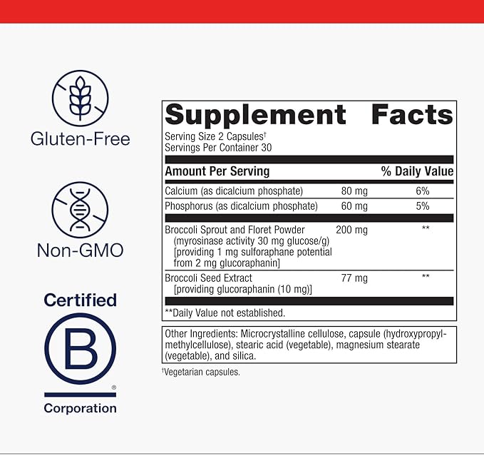 Metagenics SulforaClear - with Broccoli Sprout Extract, Calcium, Phosphorus & Sulforaphane - Non-GMO, Gluten-Free, Vegetarian - 60 Capsules
