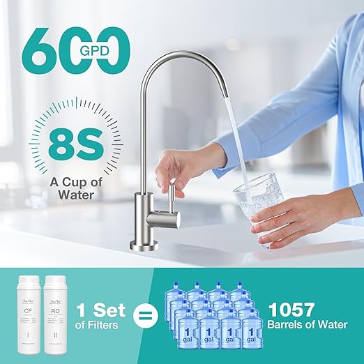 SimPure Q3-600 Tankless Reverse Osmosis System, Under Sink Water Filter System 600 GPD, 8 Stage Electric RO Water Filtration, Reduce 98% TDS, 2:1 Pure to Drain, USA Tech, NSF/ANSI 58 Certified, FCC