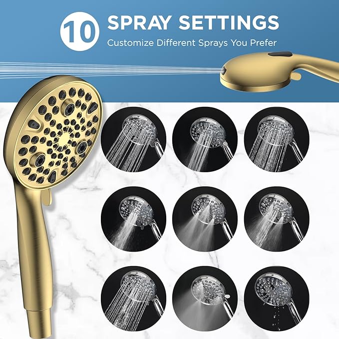 Dual Handheld Shower Head Combo, 2-in-1 Rain Shower Heads System 8 Inch Rainfall Shower Head and 10 Modes High Pressure Hand Held Showerhead with Built-in Power Wash