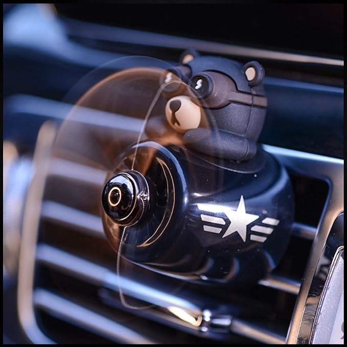 2 Pieces Car Air Fresheners, Cute Bear Pilot Car Diffuser, Propeller Air Outlet Vent Fresheners, Suitable for Automotive Interior Decoration (bear+bear)