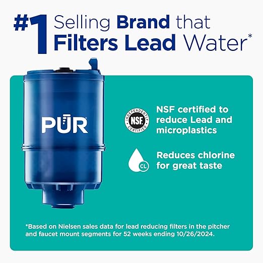 PUR Plus Vertical Faucet Mount Water Filtration System, Lead-Reducing Water Filter For Sink Faucet, Easy Install, 100 Gallons, Compatible with Sinks with External Aerators, Grey