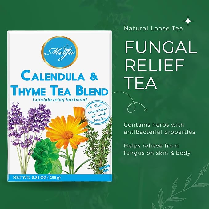 Merja Herbs Calendula & Thyme Tea [250g] 100% Natural for Fungal Cleanse & Body Detox | Decaf Viral Relief | Herbal Teas & Beverages
