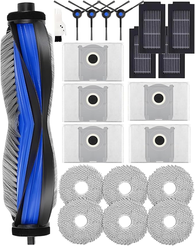 21 Pack Replacement Parts for ECOVACS DEEBOT T50 Omni/T50 PRO Omni Robot Vacuum Accessory Set, 1 Main Brush, 4 Side Brushes, 6 Mop Pads, 4 HEPA Filters, 5 Dust Bags, 1 Cleaning Brush