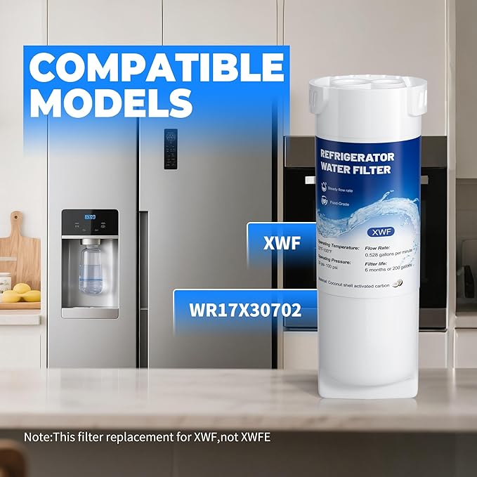 XWF Water Filter Replacement Compatible with GE XWF Water Filter,（Not XWFE), fit for WR17X30702 GBE21,Pack of 2,By YPMQY