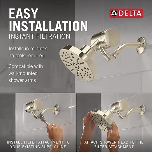 Delta Faucet 5-Setting H2Okinetic Shower Head Polished Nickel with Clarifi Premium Shower Filter Attachment with Filter