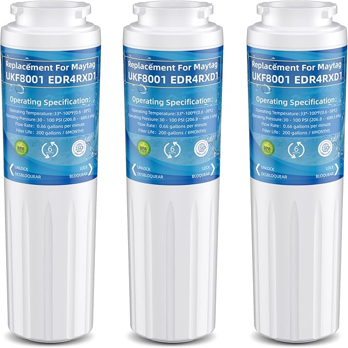 UKF8001 Water Filter Replacement for Whirl-pool EDR4RXD1, Replacement for Every-drop Filter 4, UKF8001AXX-200, UKF8001P, 4396395, 469006, Puriclean II, FMM-2, RWF0900A,Pack of 3