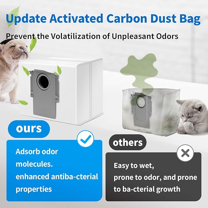 18 Packs Activated Carbon Dust Bag for Roborock S8+, S8 Pro Ultra, Q7/Q7+/Max+/Max, Q5 Max+, Q8 Max+, S7 Pro Ultra/MaxV Ultra/Max Ultra, Q5, Q5+, Q5 Pro+ Robot Vacuum, 3L Large Capacity