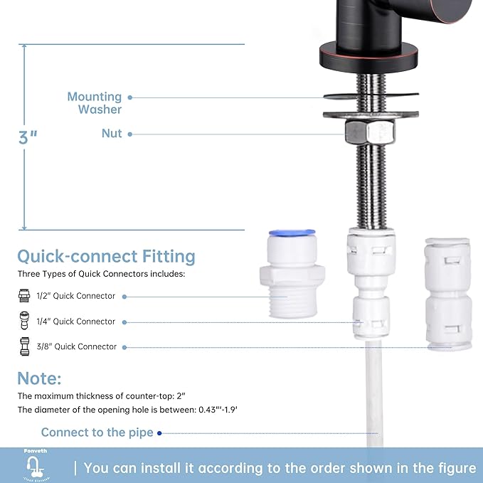 Drinking Water Faucet, 304 Stainless Steel Oil Rubbed Bronze RO Faucet Modern for Under Sink Water Filter System Non-Air Gap 360-degree Swivel Spout
