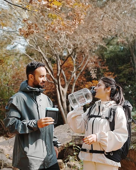 3-in-1 Solar Electric Water Filter with Hand Pump - Camping Water Filtration System Survival, Portable Water Purifier with Emergency Light, Survival Kit for Backpacking, Birthday Gifts for Men