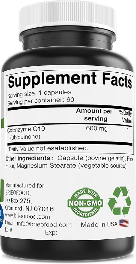 Brieofood CoQ10 600 mg per Capsule - Heart Health Support - 60 Count