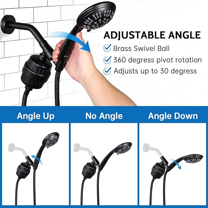 G-Promise Luxury Filtered Handheld Shower Head, 6 setting with Effective Filter of 2 Cartridges, Adjustable Metal Bracket, Extra Long Hose (Matte Black)