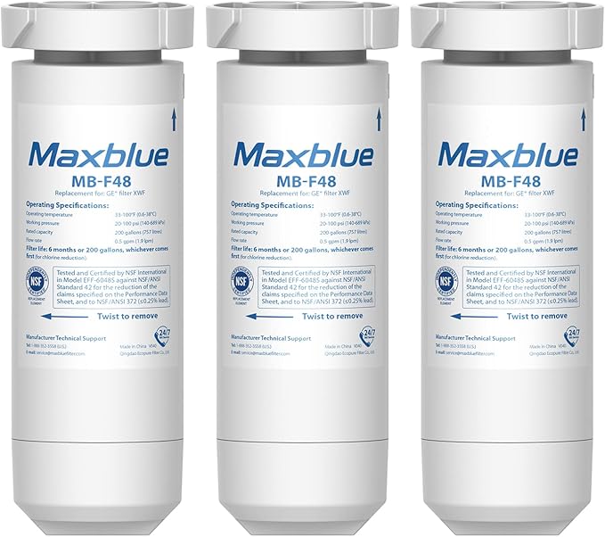 Maxblue XWF Replacement for GE® XWF, WR17X30702, NSF Certified Refrigerator Water Filter, 3 Filters (Not XWFE®)