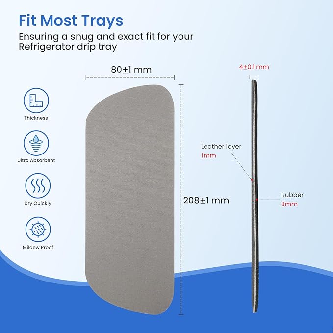 GLACIER FRESH Cuttable Refrigerator Drip Catcher, Water Absorbent Fridge Water Dispenser Drip Tray, Replacement for Whirlpool, GE, Samsung Fridge Accessories, Grey (Rectangular - 2pcs)
