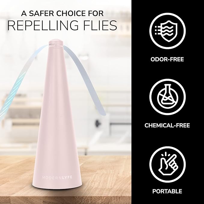 Fly Fans for Tables by Modern Lyfe - AA Battery & USB Powered - Fly Swatter Outdoor Camping Accessory Or for Food at Parties, Restaurants & Picnics, Bug Fan, Spinner Keeps Flies Away (1 Pack - Pink)