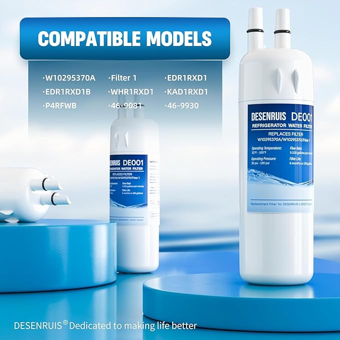 W10295370A Water Filter Replacement Compatible with W10295370, EDR1RXD1, Filter 1, WHR1RXD1, KAD1RXD1, P8RFWB2L, P8WB2L, P4RFWB, P5WB2L, Pack of 2, By DESENRUIS