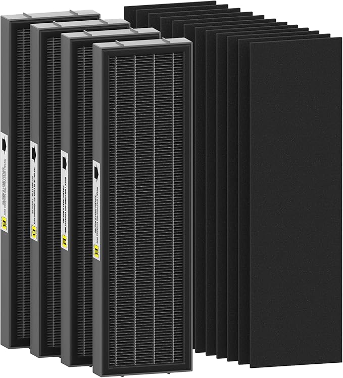 Filter B Smoke Clear HEPA Replacement Compatible with AC4825 AC4300 AC4800 AC4900 AC4850, 4 True HEPA Filters & 12 Activated Carbon Pre-Filters, FLT4825SM, Black/Gray