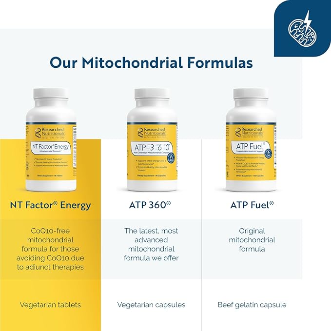 Researched Nutritionals NT Factor Energy - Advanced Mitochondrial Formula to Promote Cellular Health, ATP Production, Energy & Brain Health (90 Tablets)