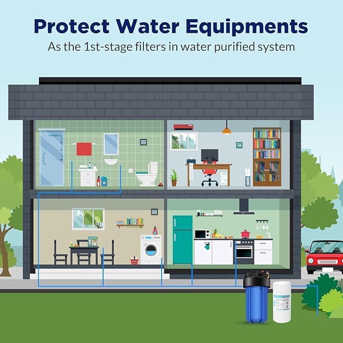 Membrane Solutions 10 Micron 10"x4.5" String Wound Whole House Water Filter Replacement Cartridge Universal Sediment Filters for Well Water - 4 Pack