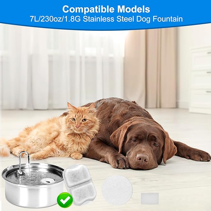 16 Sets Replacement Filters-Dog Water Fountain Filters for Large Dogs, Pet Water Filters Compatible with oneisall 7L/230oz/1.8G Stainless Steel Dog Fountain