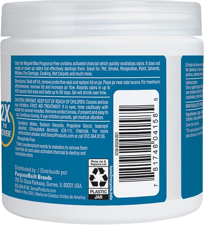 Gonzo Natural Magic Odor Air-Magnet with Activated Charcoal - 14 Ounce (2 Pack) - Odor Eliminator for Car Closet Bathroom and Pet Area Captures and Absorbs Smoke Odors